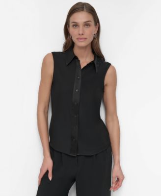 DKNY - Women's Sleeveless Button-Front Collared Blouse