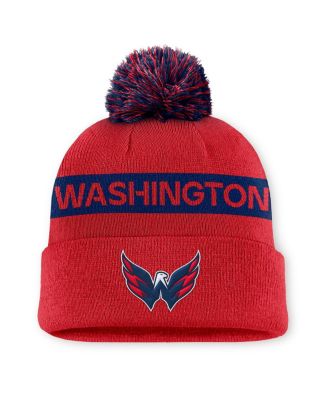 Fanatics - Women's Red/Navy Washington Capitals Authentic Pro Rink Cuffed Knit Hat with Pom