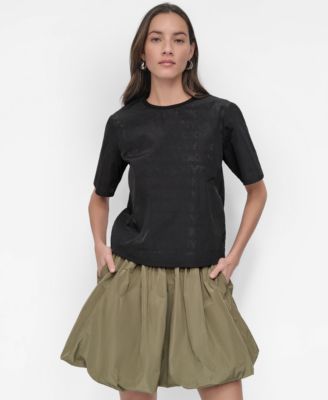 DKNY - Women's Perforated-Logo Boxy Short-Sleeve Top
