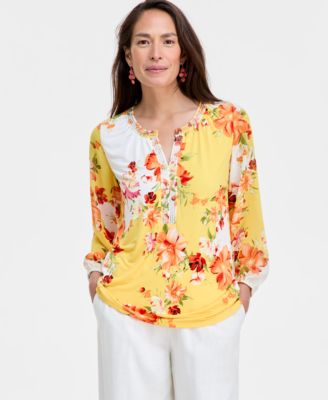 JM Collection - Women's Lisana Cascade Embellished Split-Neck Top