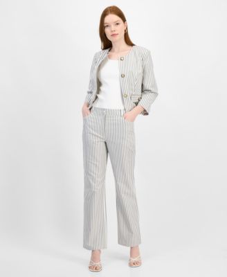 T Tahari - Women's Striped Cotton Straight-Leg Pants