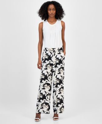 Anne Klein - Women's Printed Pull-On Wide-Leg Pants