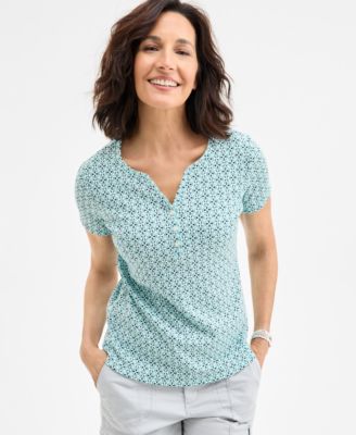 Style & Co - Women's Dot-Print Split-Neck Short-Sleeve Top
