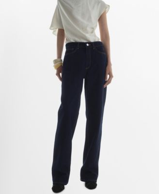 MANGO - Women's High-Waisted Straight-Fit Rinse-Wash Jeans