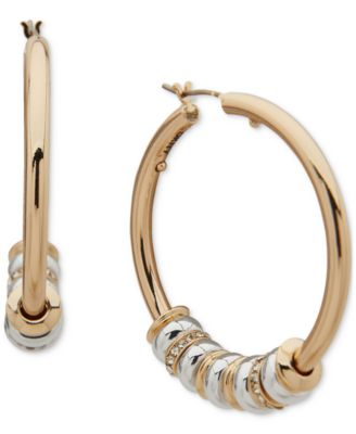 DKNY - Two-Tone Crystal Pav&eacute; Rondelle Medium Hoop Earrings, 1.58"
