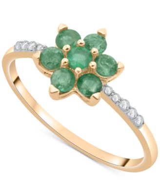 Macy's - Emerald (1/2 ct. t.w.) & Diamond (1/20 ct. t.w.) Flower Ring in 14K Gold over Sterling Silver