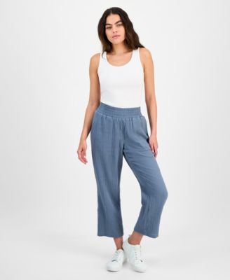DKNY Jeans - Petite Cotton High-Rise Smocked-Waist Pants