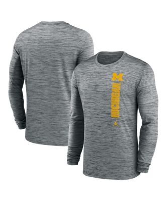 Jordan - Men's Heather Gray Michigan Wolverines 2024 Sideline Velocity Performance Long Sleeve T-Shirt