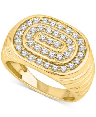 Macy's - Men's Diamond Circular Cluster Oval Ring (1 ct. t.w.) in 10k Gold