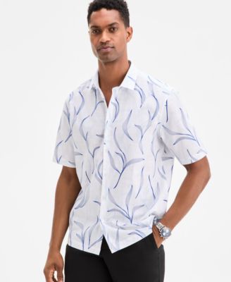 Alfani - Men's Johnny Short Sleeve Botanical Print Button-Front Shirt