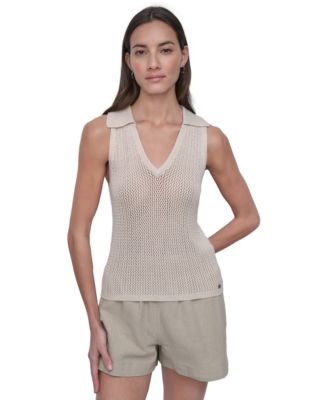 DKNY Jeans - Women's Polo Collar Sleeveless Sweater