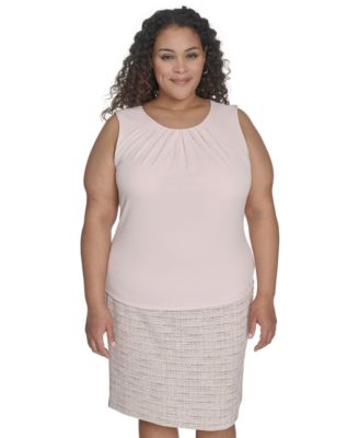 Calvin Klein - Plus Size Solid Pleated-Neck Sleeveless Top
