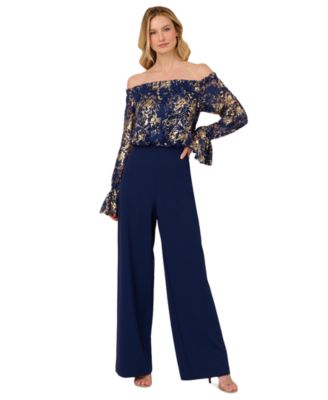 Adrianna Papell - Women's Off-The-Shoulder Lace & Crepe Jumpsuit