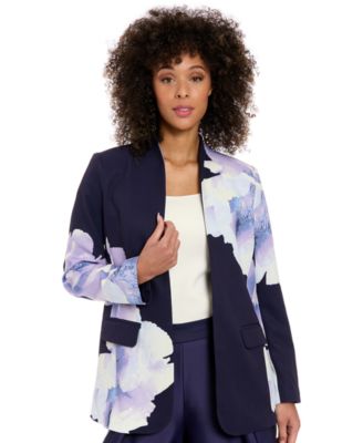 Muse - Women's Floral Collarless Open-Front Jacket