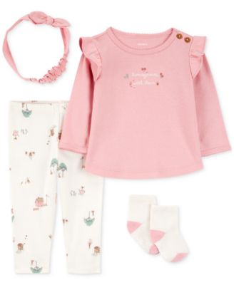 Carter's - Baby Girls Barn-Print Pants, Top, Headwrap & Socks, 4 Piece Set