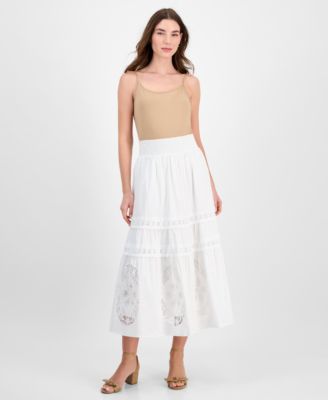 T Tahari - Women's Cotton Embroidered Pull-On Maxi Skirt