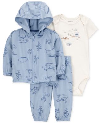 Carter's - Baby Boys Dog Little Character Set&reg; Cotton Hooded Cardigan, Bodysuit & Pants, 3 Piece Set