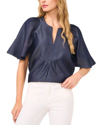 CeCe - Women's Flutter-Short-Sleeve V-Neck Top