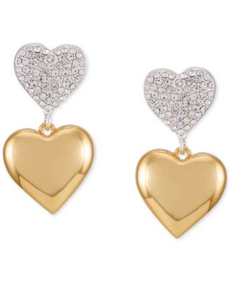 GUESS - Two-Tone Pav&eacute; Crystal Heart Drop Earrings