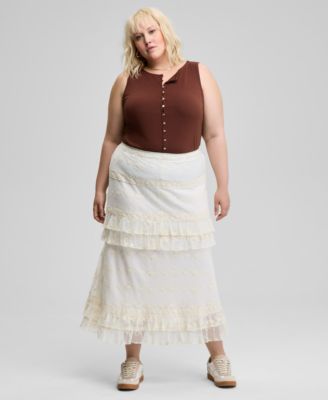 And Now This - Trendy Plus Size Lace Ruffle-Trim Maxi Skirt, Exclusively at Macy's