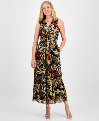 Anne Klein - Women's Printed Twist-Front Maxi Dress