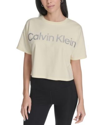 Calvin Klein - Women's Glitter Logo High-Low Cropped Tee