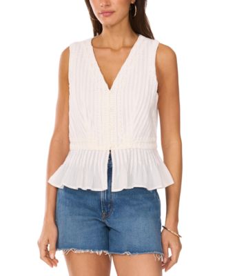 Vince Camuto - Women's Pleated Peplum-Hem Sleeveless Top