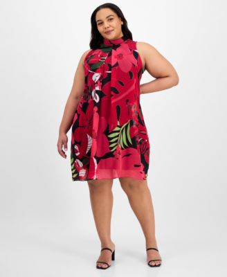 Robbie Bee - Plus Size Bow-Back Printed Trapeze Dress