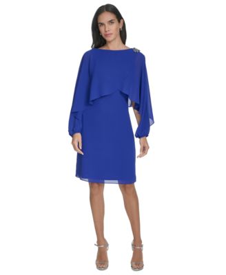 Jessica Howard - Women's Long Sleeve Cape-Overlay Shift Dress