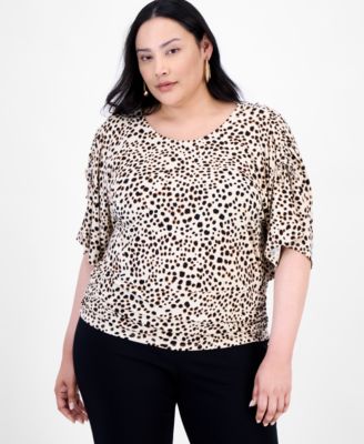 I.N.C. International Concepts - Plus Size Printed Ruched-Shoulder Top, Exclusively at Macy's