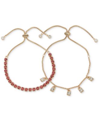 Clueless - Gold-Tone 2-Pc. Set Mixed Color Crystal Slider Bracelets