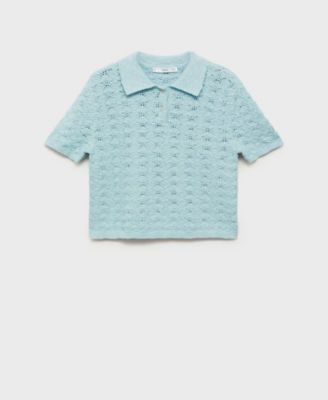 MANGO - Women's Openwork Knitted Polo-Neck Sweater