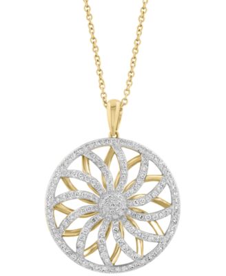 EFFY Collection - Diamond Floral Wheel Pendant Necklace (3/4 ct. t.w.) in 14k Gold, 17" + 1" extender