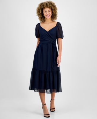 julia jordan - Women's Puff-Sleeve Belted Midi Dress