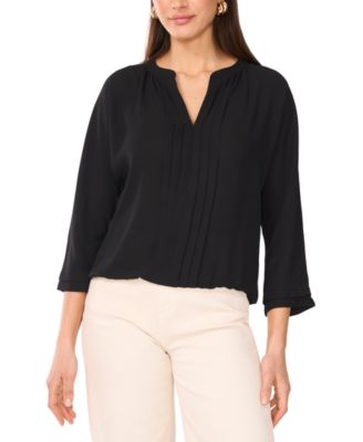 Vince Camuto - Women's V-Neck Pleated-Front-Panel Short-Sleeve Top