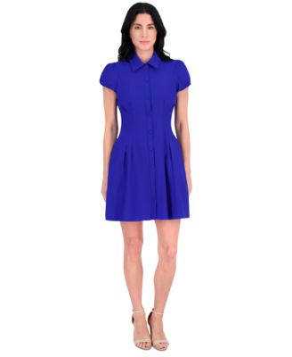 kensie - Women's Collared Cap-Sleeve Fit & Flare Dress