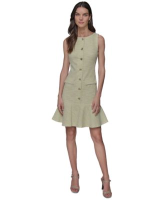 KARL LAGERFELD PARIS - Women's Tweed Button-Front Flounce-Hem Dress