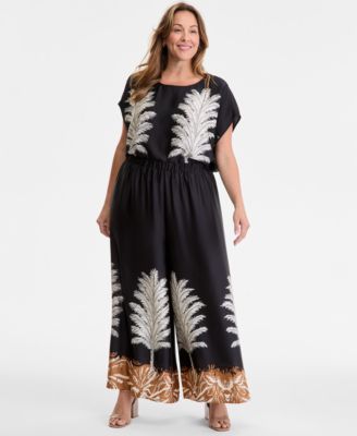 Vince Camuto - Plus Size Printed Pull-On Wide-Leg Pants