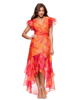 XSCAPE - Petite Flutter-Sleeve High-Low Dress