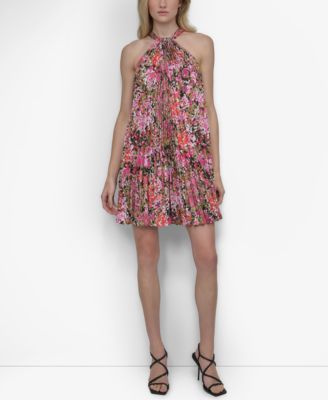 DKNY - Women's Printed Sleeveless Pleated Mini Dress