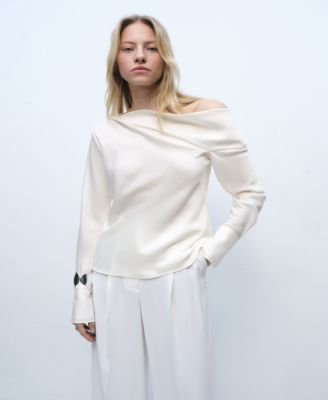MANGO - Women's Draped Neck Satin Blouse