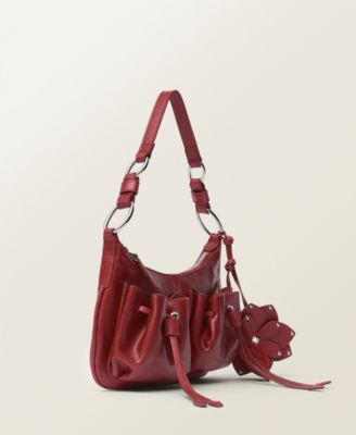 MANGO - Women's Gathered Pockets Leather Shoulder Bag