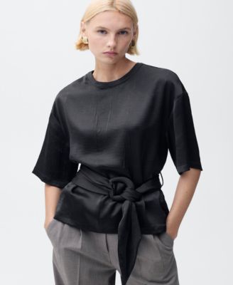 MANGO - Women's Belt Satin Blouse