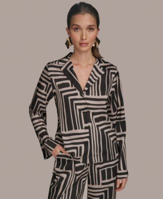 Donna Karan New York - Women's Long Sleeve Geo Print Button Down Shirt
