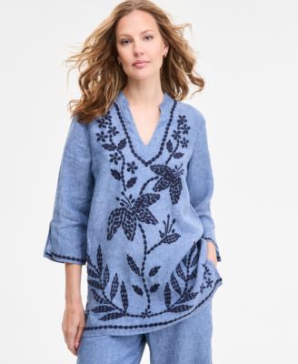 Charter Club - Women's 100% Linen 3/4-Sleeve Tunic Top
