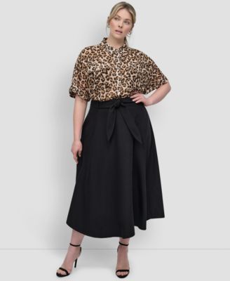 DKNY - Plus Size Belted A-Line Midi Skirt