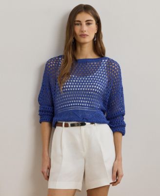 Lauren Ralph Lauren - Women's Pointelle-Knit Linen-Blend Sweater
