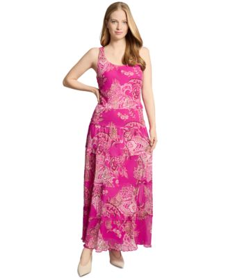 Jones New York - Petite Printed Scoop-Neck Tiered Dress