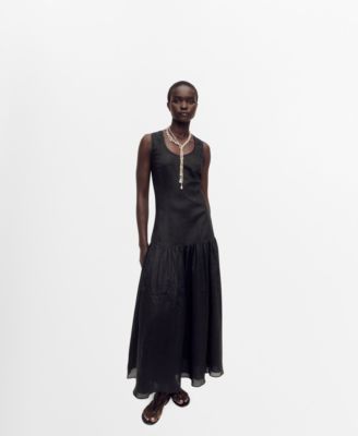 MANGO - Women's Ruffled Linen-Blend Dress