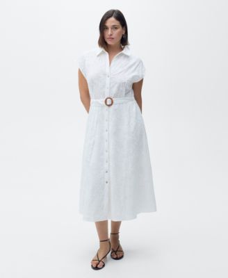 MANGO - Women's Belt Embroidered Shirt Dress